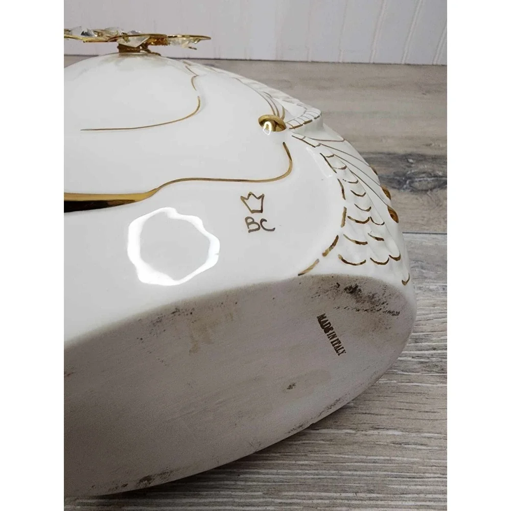 RARE Vintage 80s Italy Porcelain White Gold‎ Vase Butterfly Bruno Costenaro